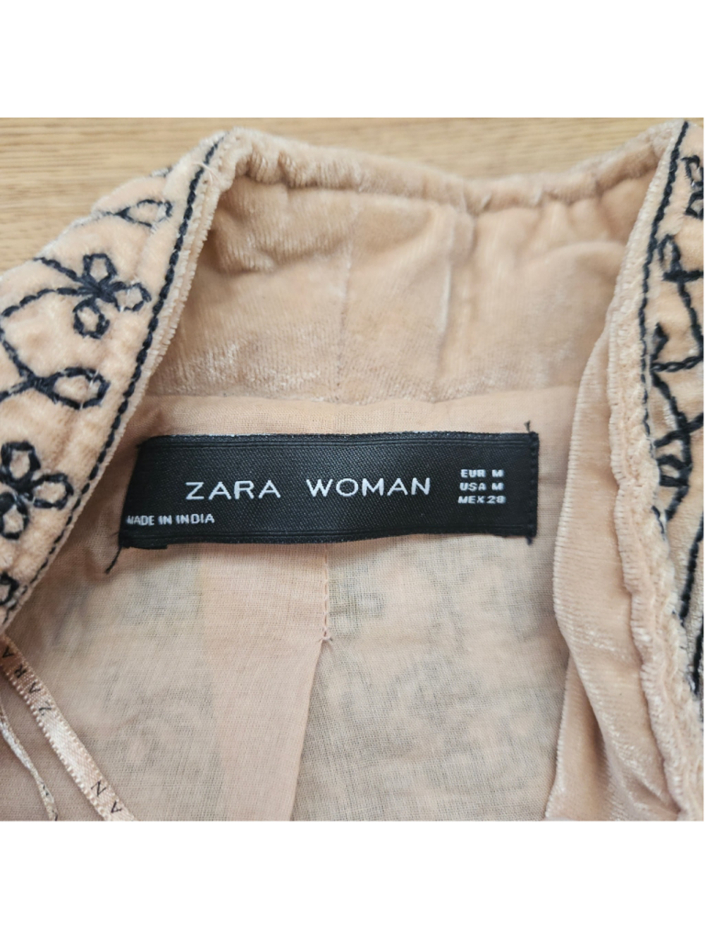 Zara Boho Embroidered Floral Open Long Line Cardigan Velvet Kimono Womens Medium - Picture 3 of 6